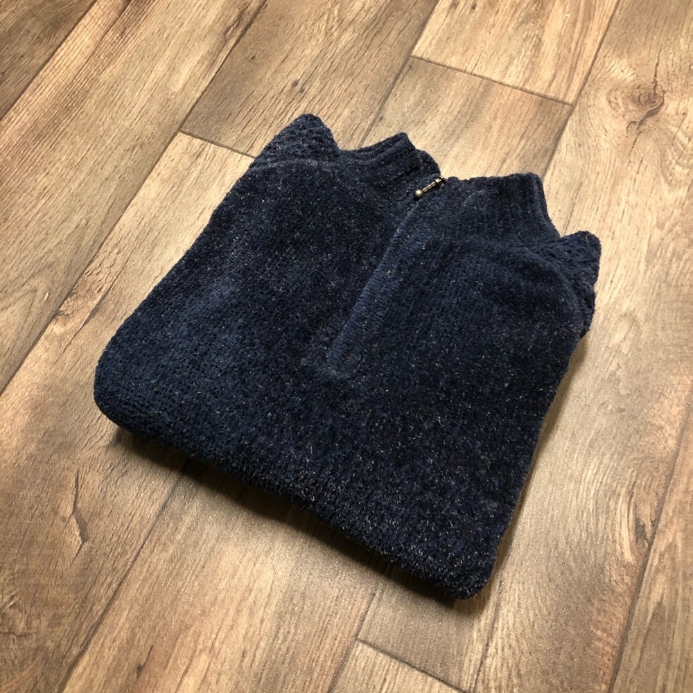 Croft & Barrow Navy Plush Mock Neck Quarter Zip Pullover Sweatshirt | Top Large - Picture 2 of 5